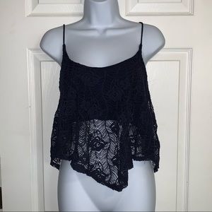 Bella D Lace Crochet Cropped Tank Top Navy Blue